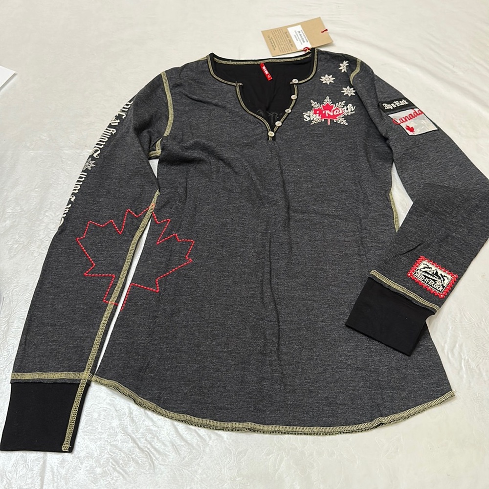 Alp-n-Rock SKI NORTH CANADA Henley embroidered- Heather Black